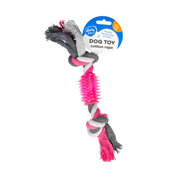 Duvo Tug Toy Knotted Cotton With 2 Knots Rubber GreyPink 28cm 1.jpg