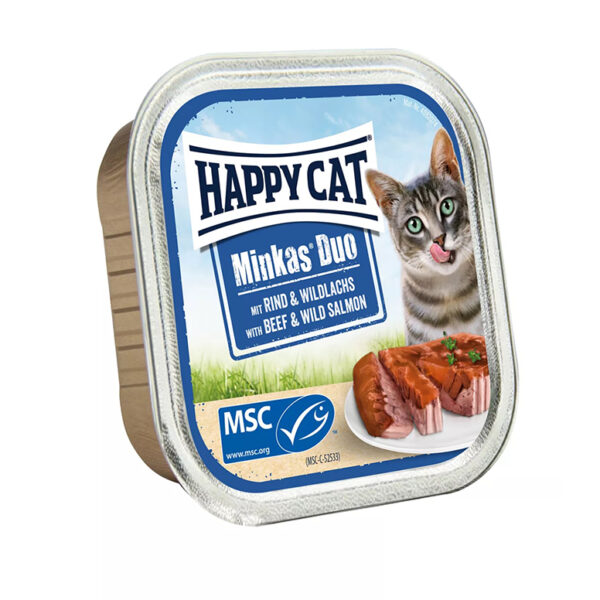 Happy Cat Minkas Duo Beef Wild Salmon Pate With Meaty Chunks Adult Cat Wet Food 100G 1.jpg