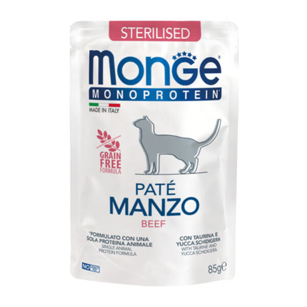 Monge Monoprotein Sterilised Cat Pate Wet Food Beef 85G 1.jpg