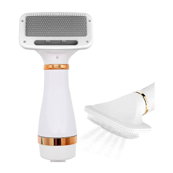 Pet grooming slicker brush with hair dryer