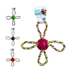 Pawise ball with rope dog tug toy 26cm (assorted colors)