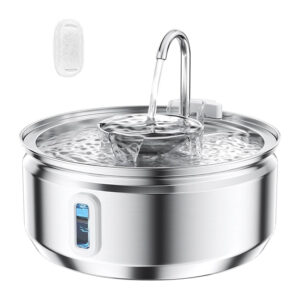 Stainless steel pet water fountain round with window 3.2L